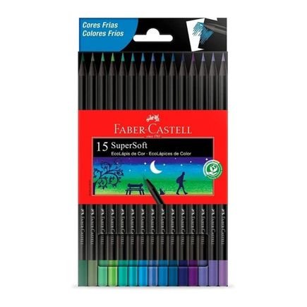 lapis de cor faber castell supersoft cores frias com 15 cores