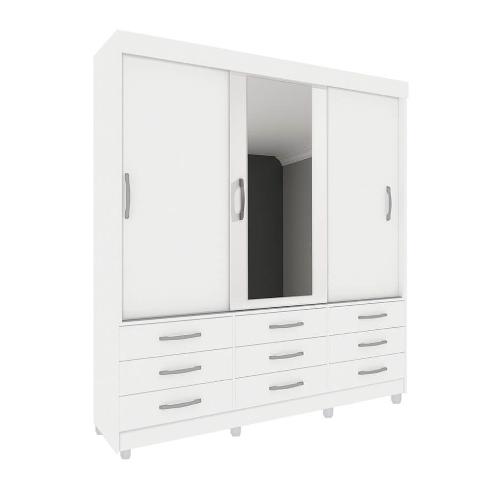 branco fi guarda roupa tcil moveis chicago com espelho e pes 3 portas de correr e 9 gavetas