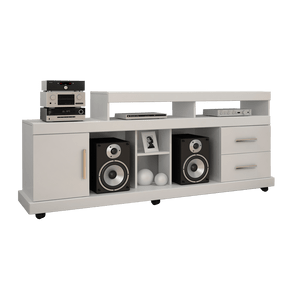 fi rack jcm bem te vi tv 50 polegadas 2 gavetas 1 porta com rodizios branco