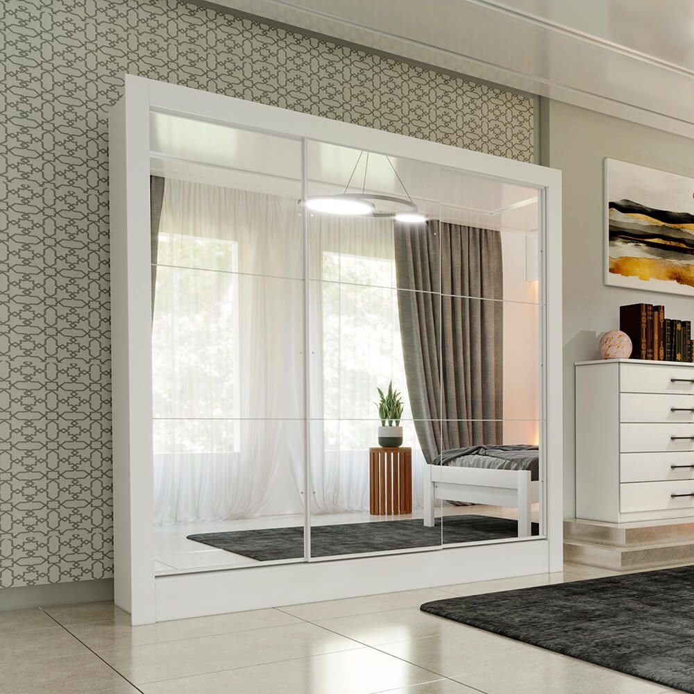branco fa guarda roupa tcil moveis malibu 3 portas espelhadas e 4 gavetas