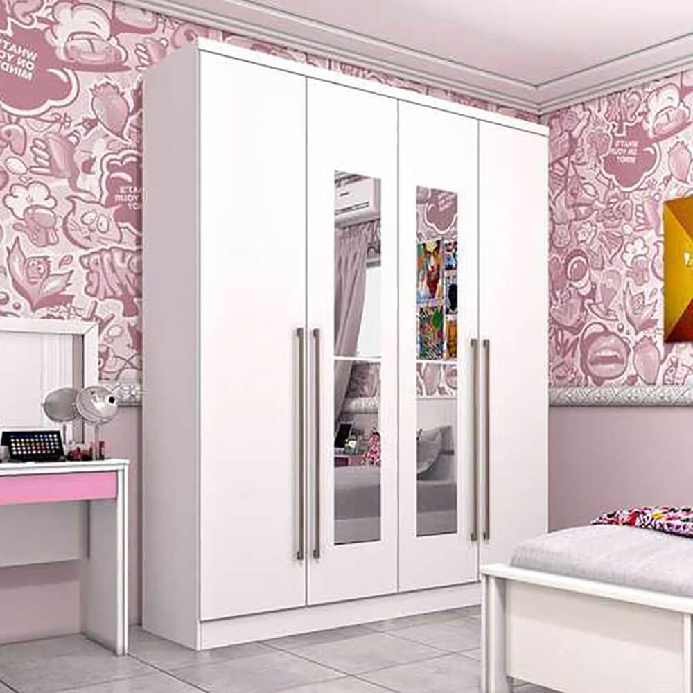neve fa guarda roupa tcil moveis celenium com espelho 4 portas 3 gavetas