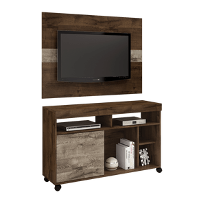 fi rack com painel jcm gurupi para tv ate 43 polegadas 01 porta com rodizios cacau grigio