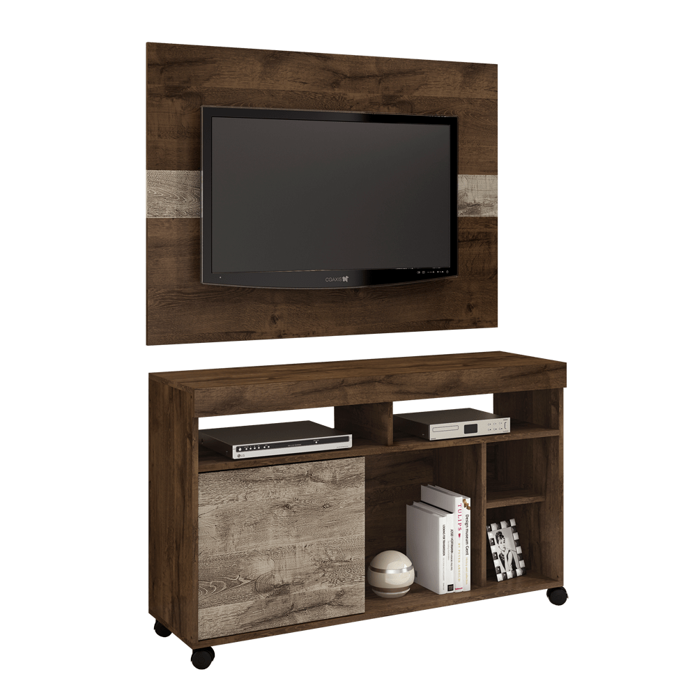 fi rack com painel jcm gurupi para tv ate 43 polegadas 01 porta com rodizios cacau grigio
