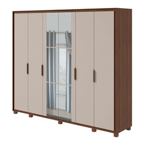 imbuia off fi guarda roupa lopas stillus com espelho com pes 6 portas e 6 gavetas