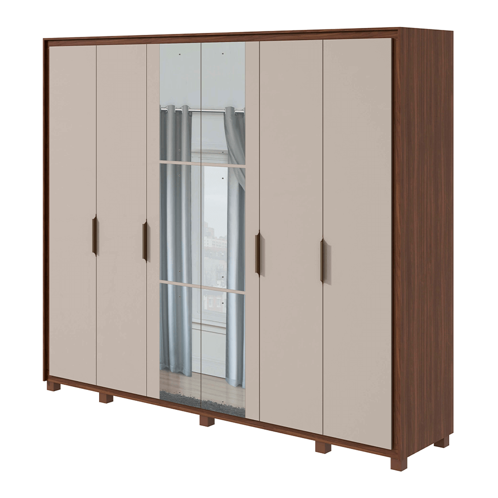 imbuia off fi guarda roupa lopas stillus com espelho com pes 6 portas e 6 gavetas