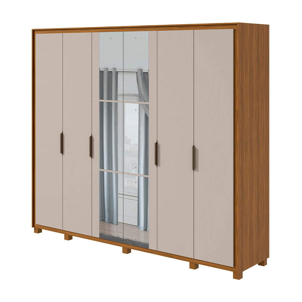 rovere off fi guarda roupa lopas stillus com espelho com pes 6 portas e 6 gavetas