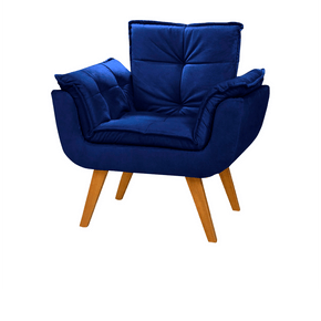 poltrona art deccor opala tecido veludo pes palito imbuia azul escuro