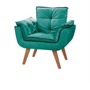 poltrona art deccor opala tecido veludo pes palito imbuia azul turquesa