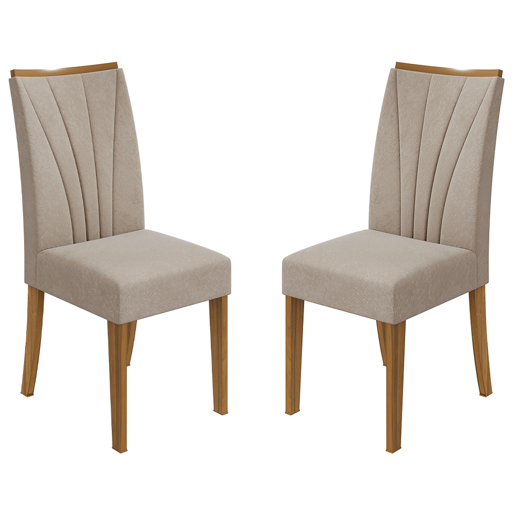 veludo creme conjunto 2 cadeiras de jantar lopas apogeu cor rovere