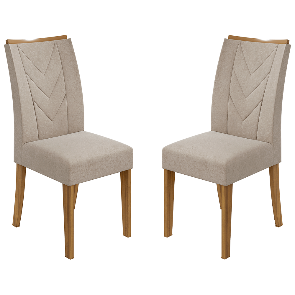 veludo creme conjunto 2 cadeiras de jantar lopas atacama cor rovere