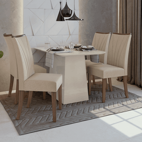 veludo creme sala de jantar lopas mesa nevada off 120x80cm vidro 4 cadeiras apogeu imbuia