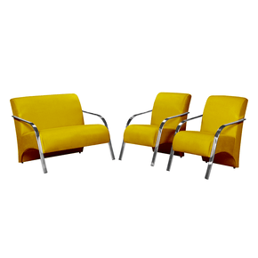conjunto de poltronas arte deccor guanabara bracos aluminio tecido suede amarelo