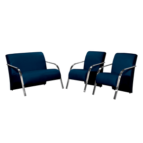 conjunto de poltronas arte deccor guanabara bracos aluminio tecido suede azul
