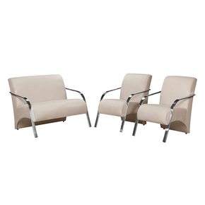 conjunto de poltronas arte deccor guanabara bracos aluminio tecido suede bege