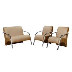 conjunto de poltronas arte deccor guanabara bracos aluminio tecido suede capuccino