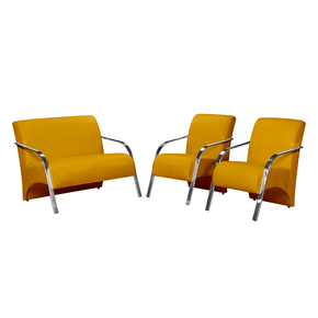 conjunto de poltronas arte deccor guanabara bracos aluminio tecido suede mostarda