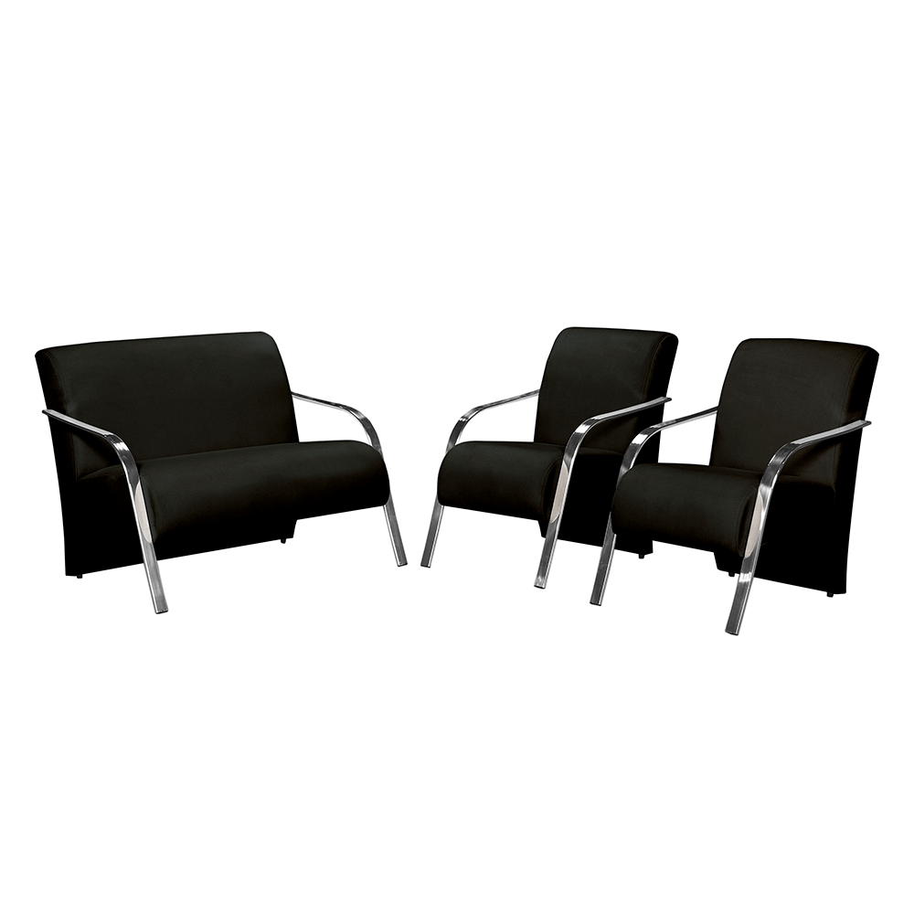 conjunto de poltronas arte deccor guanabara bracos aluminio tecido suede preto
