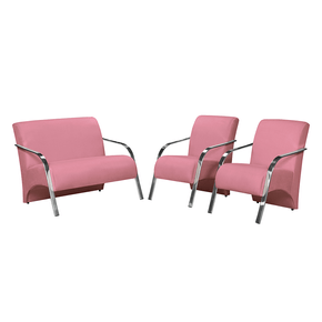conjunto de poltronas arte deccor guanabara bracos aluminio tecido suede rosa