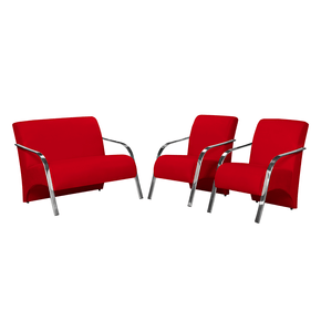 conjunto de poltronas arte deccor guanabara bracos aluminio tecido suede vermelho