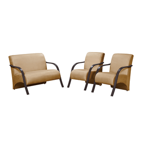 conjunto de poltronas arte deccor guanabara bracos madeira tecido suede capuccino