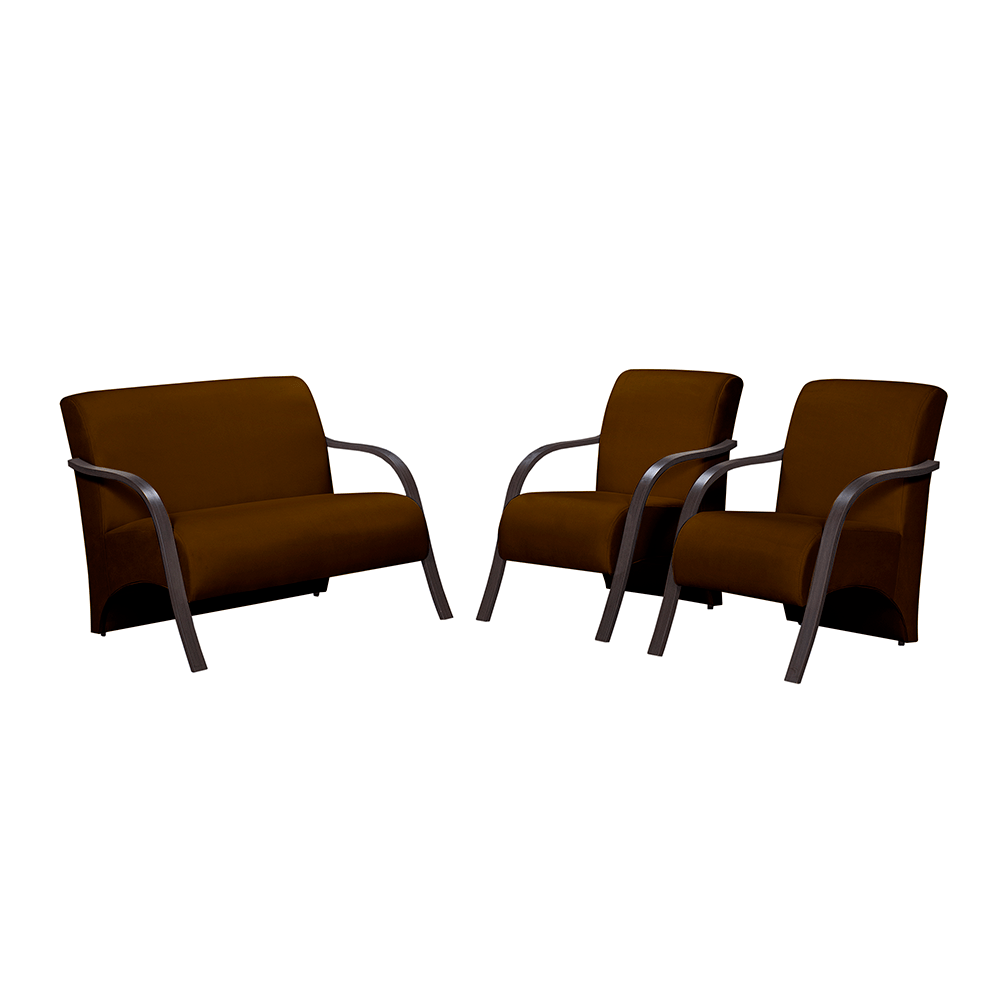 conjunto de poltronas arte deccor guanabara bracos madeira tecido suede marrom