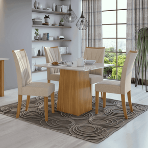 veludo creme sala de jantar lopas mesa nevada 100x100cm vidro 4 cadeiras apogeu cor rovere
