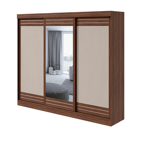 imbuia off fi guarda roupa lopas speciale com espelho 3 portas de correr 4 gavetas