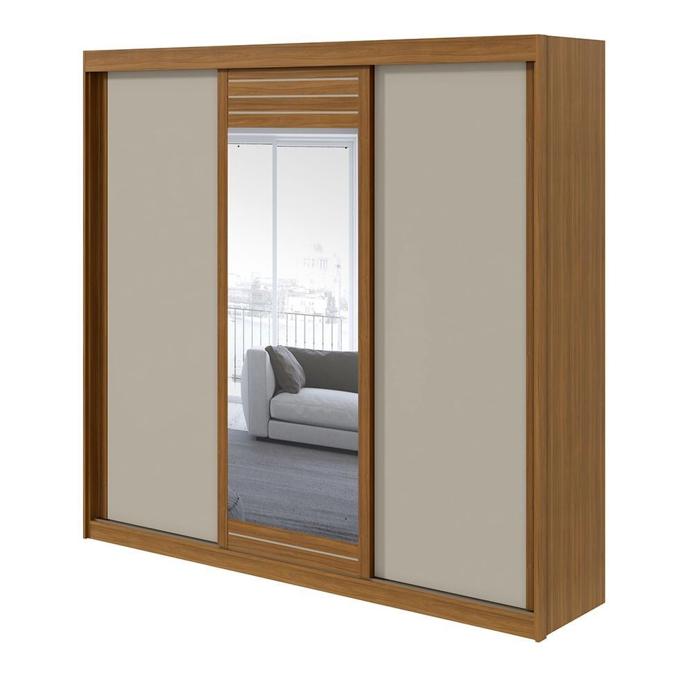 rovere off fi guarda roupa lopas taurus com espelho 3 portas de correr e 4 gavetas