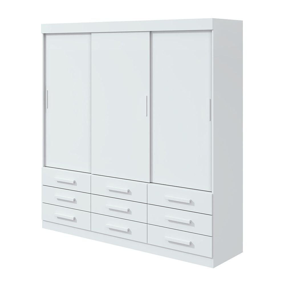 branco fi guarda roupa lopas hercules 3 portas de correr e 9 gavetas
