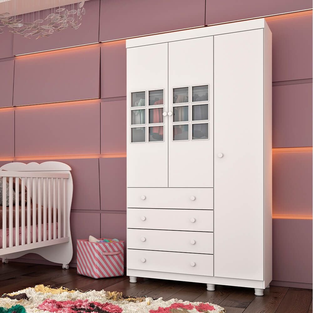 guarda roupa tcil moveis capricho com pes 3 portas 4 gavetas branco fa