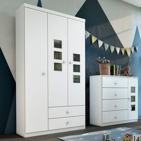 guarda roupa tcil moveis ternura 3 portas 2 gavetas branco fa
