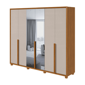 rovere off fi guarda roupa lopas unique com espelho com pes 6 portas e 5 gavetas