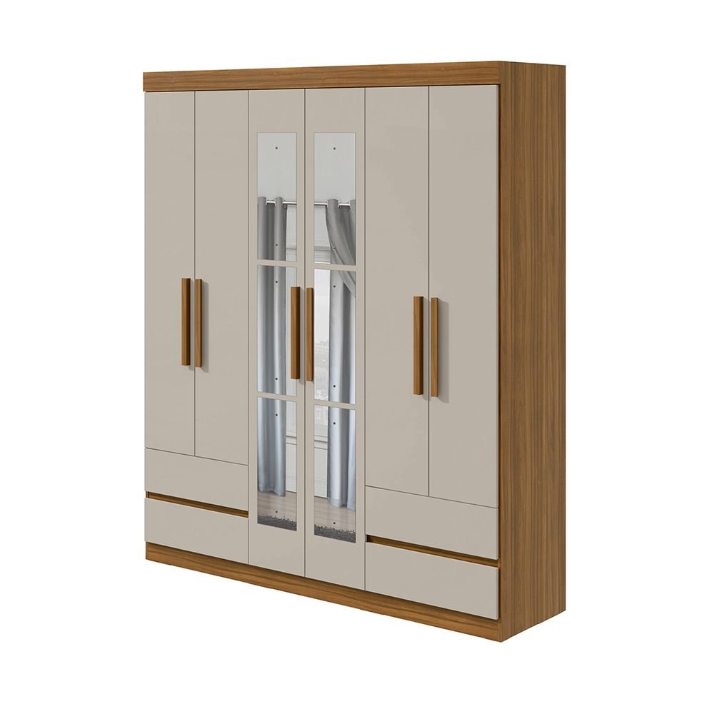 rovere off fi guarda roupa lopas zeus com espelho 6 portas e 4 gavetas