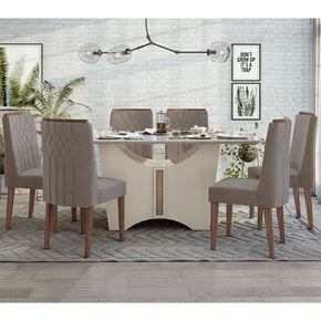 animale bege sala de jantar lopas mesa rock off 170x90 vidro 6 cadeiras exclusive imbuia
