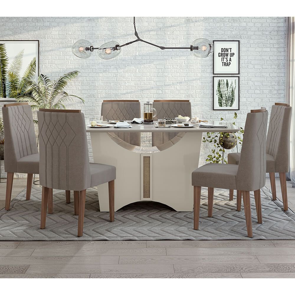 animale bege sala de jantar lopas mesa rock off 170x90 vidro 6 cadeiras exclusive imbuia