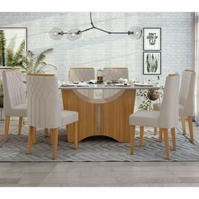 veludo creme sala de jantar lopas mesa rock 170x90 vidro 6 cadeiras exclusive cor rovere