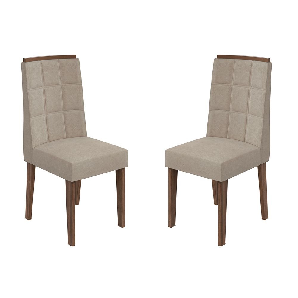 veludo creme conjunto 2 cadeiras de jantar lopas nevada cor imbuia