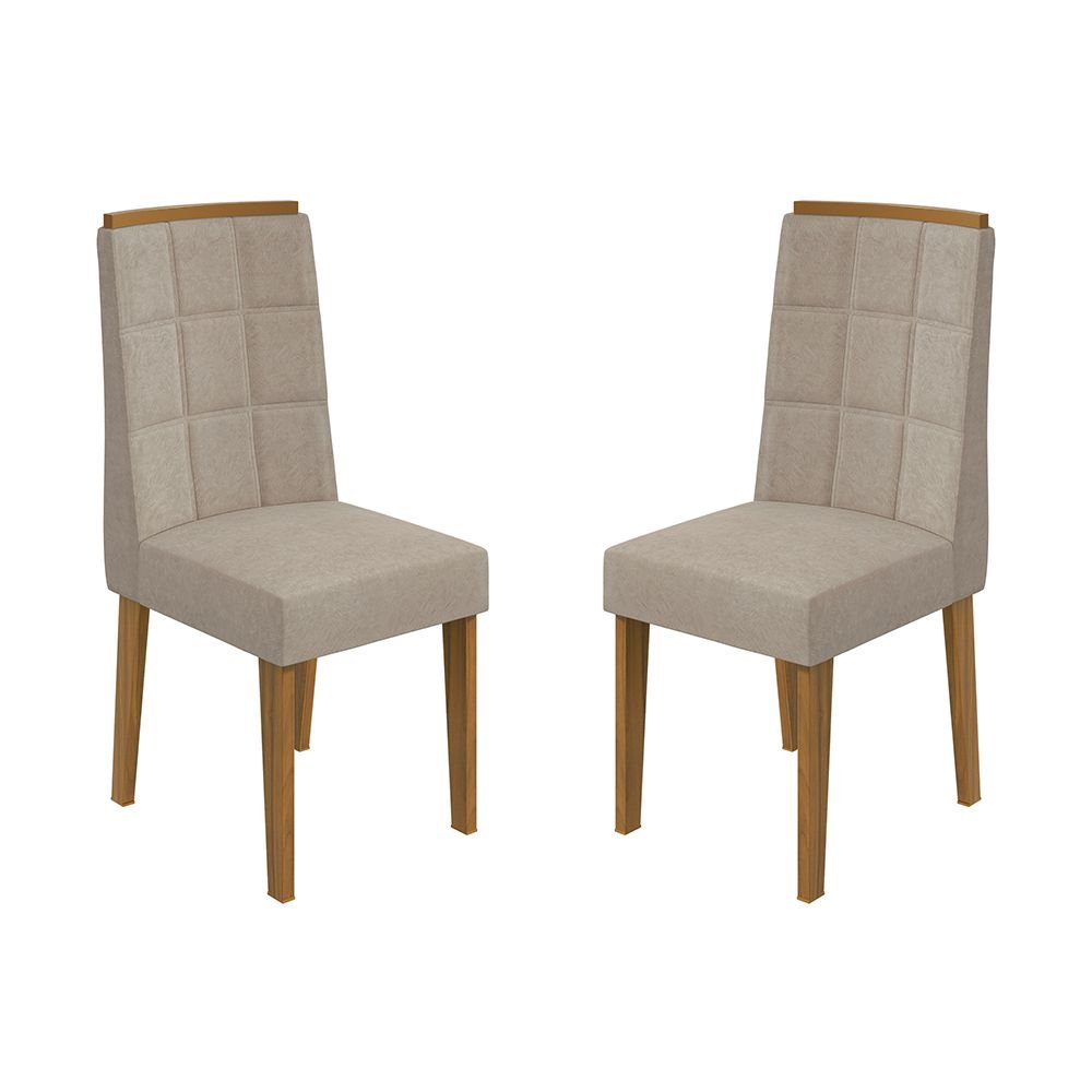 veludo creme conjunto 2 cadeiras de jantar lopas nevada cor rovere