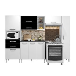 branco preto fi cozinha modulada arte moveis bia 5 pecas com 9 portas 2 gavetas