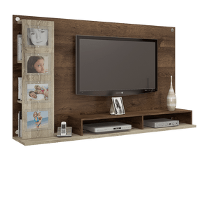 fi painel jcm sabia para tv ate 65 polegadas com porta retrato e livreiro cacau grigio