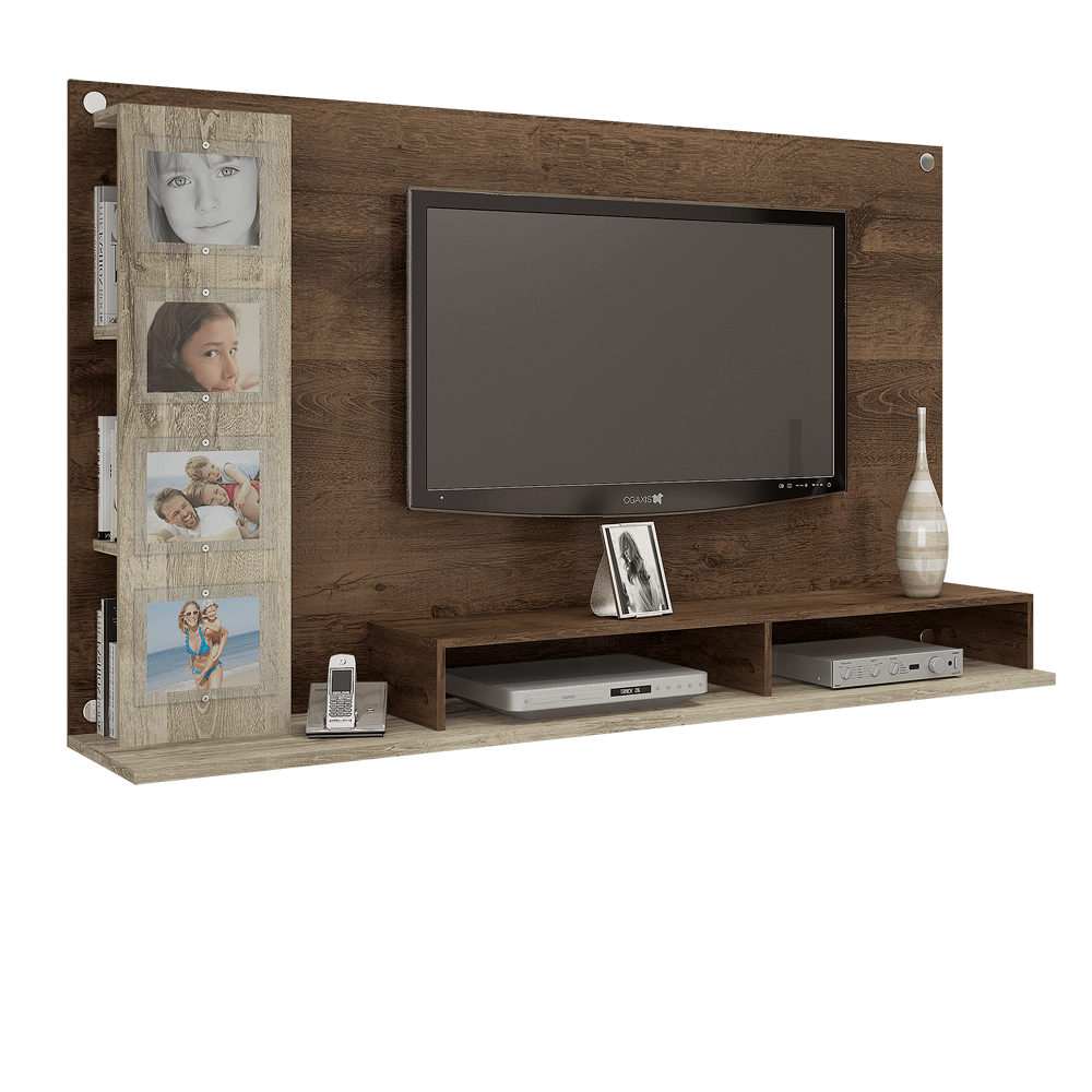 fi painel jcm sabia para tv ate 65 polegadas com porta retrato e livreiro cacau grigio