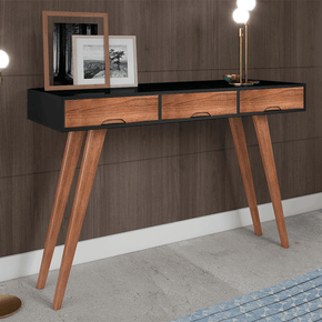 preto fa aparador luka decor com vidro e 3 gavetas