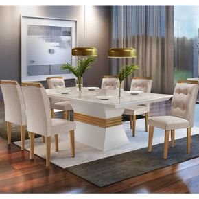 linho rustico sala de jantar rufato mesa agata 180x90cm vidro 6 cadeiras imperatriz off imbuia