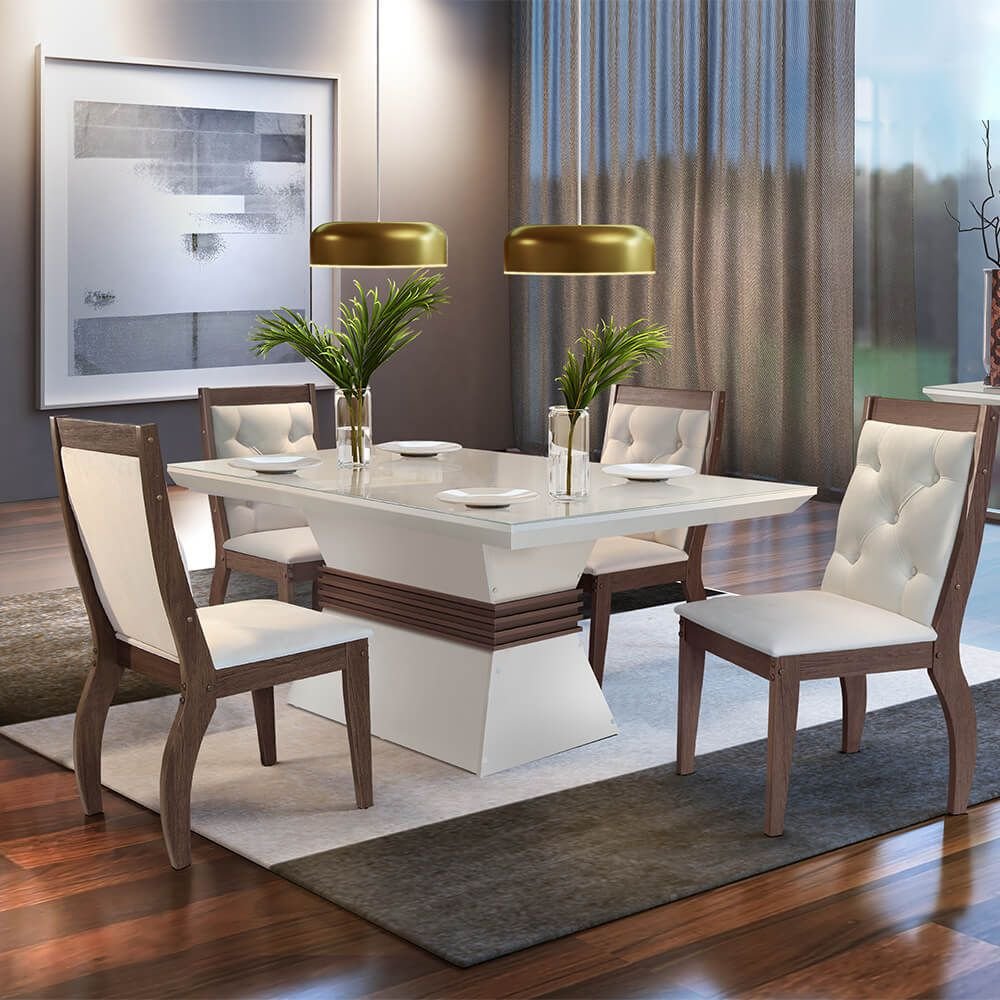 veludo creme sala de jantar rufato agata mesa 120x80cm vidro com 4 cadeiras cor cafe
