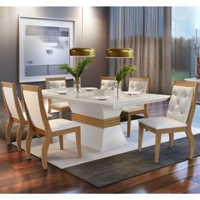 veludo creme sala de jantar rufato agata mesa 180x90cm vidro com 6 cadeiras cor imbuia