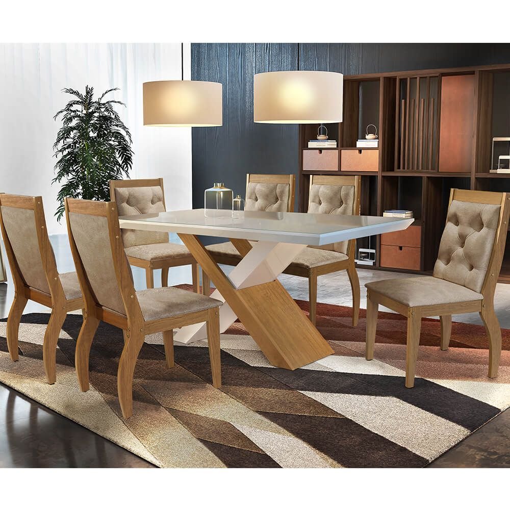 animalle chocolate sala de jantar rufato mesa imperatriz 180x90cm vidro 6 cadeiras agata imbuia off