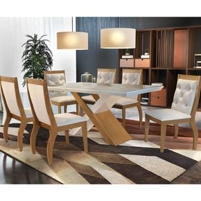 veludo creme sala de jantar rufato mesa imperatriz 180x90cm vidro 6 cadeiras agata imbuia off