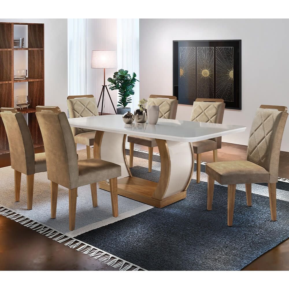 animale chocolate sala de jantar rufato mesa jade 180x90cm vidro 6 cadeiras melissa imbuia off