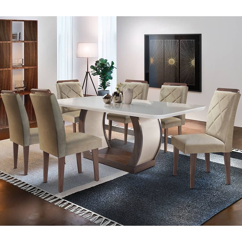 turim 07 sala de jantar rufato mesa jade 180x90cm vidro 6 cadeiras melissa cafe off