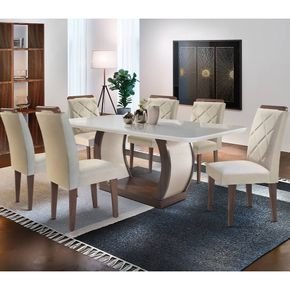 veludo creme sala de jantar rufato mesa jade 180x90cm vidro 6 cadeiras melissa cafe off